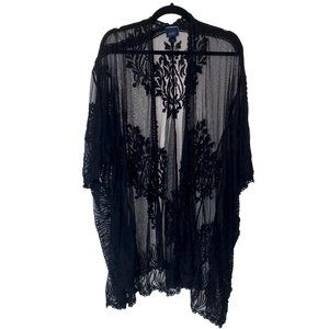 Daytrip | Open Front Black Sheer Floral Cardigan | S